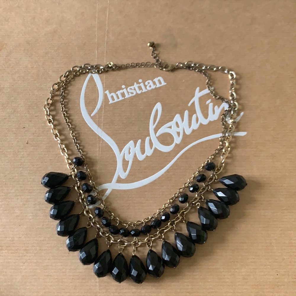 Black Stone & Gold Tone Multilayered Necklace